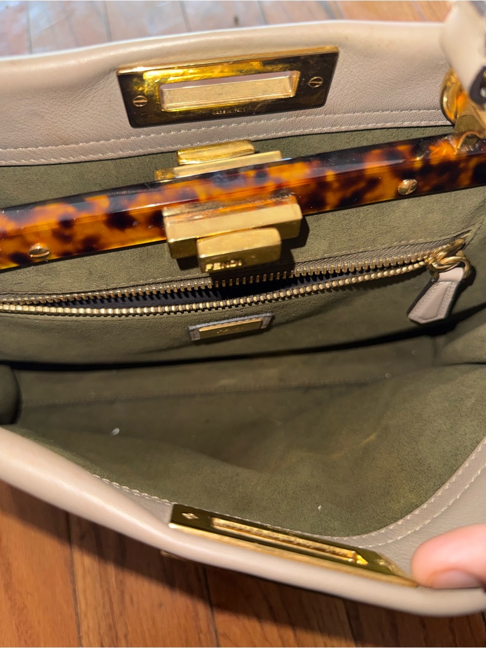 Fendi Beige Leather Top-Handle Satchel with Gold Hardware Peekaboo - Picture 5 of 6
